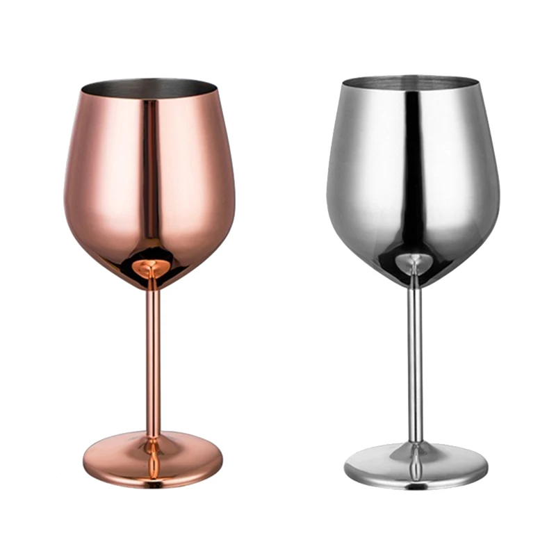 

304 Stainless Steel Wine Glass Goblets Champagne Goblet Cocktail Glasses Whiskey Cup,Silver Rose Gold,2 Pack