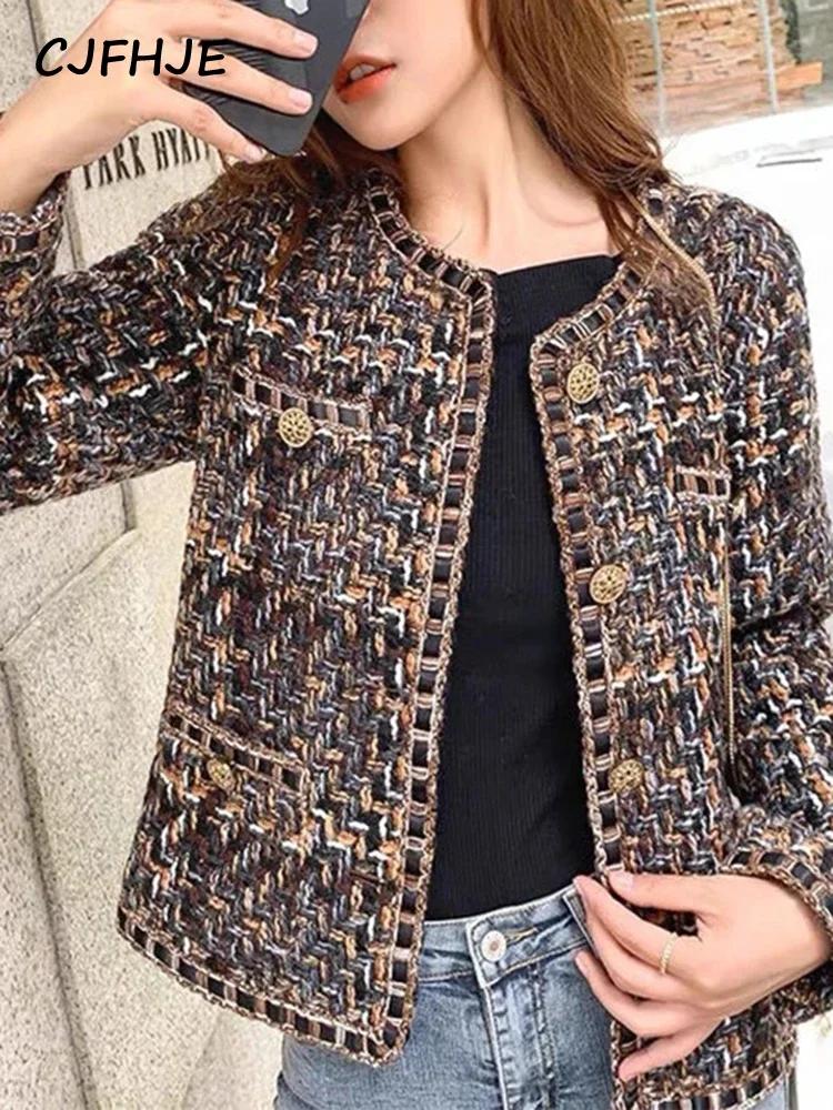 CJFHJE Зимний твидовый костюм в стиле Харадзюку женский зеленый клетчатый пиджак с