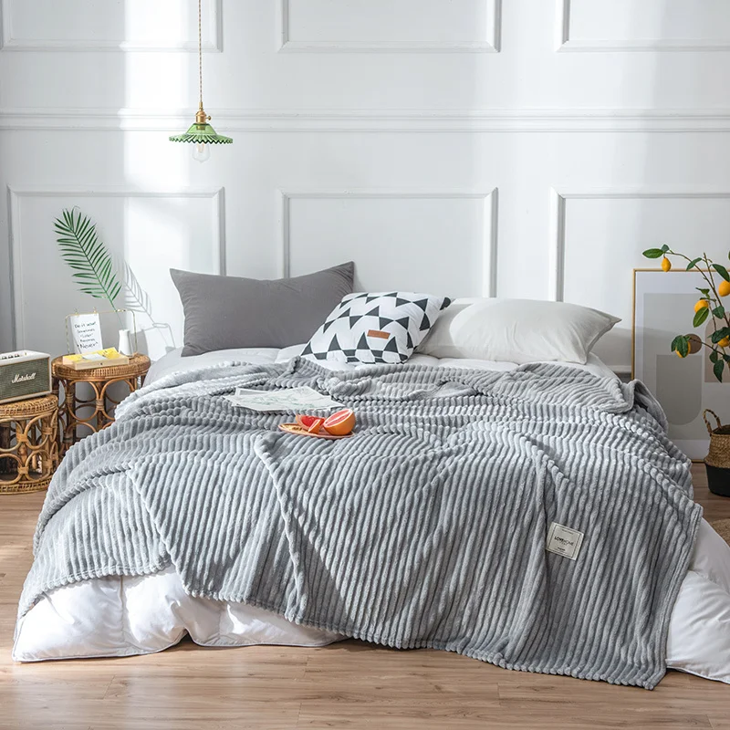 

2023 Super Soft Solid Stripe Throw Winter Warm Flannel Fleece Blanket Cover Home Decor Sheet Bedspread Sofa Towel For Living