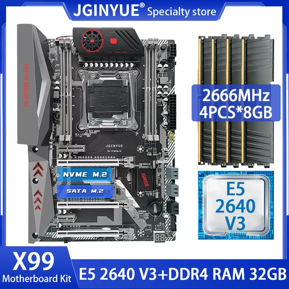

Комплект материнской платы JGINYUE X99 LGA 2011-3, процессор Xeon E5 2640 V3 и 4*8 ГБ = 32 Гб DDR4 2666 МГц память ATX USB3.0 X99 TITANIUM D4