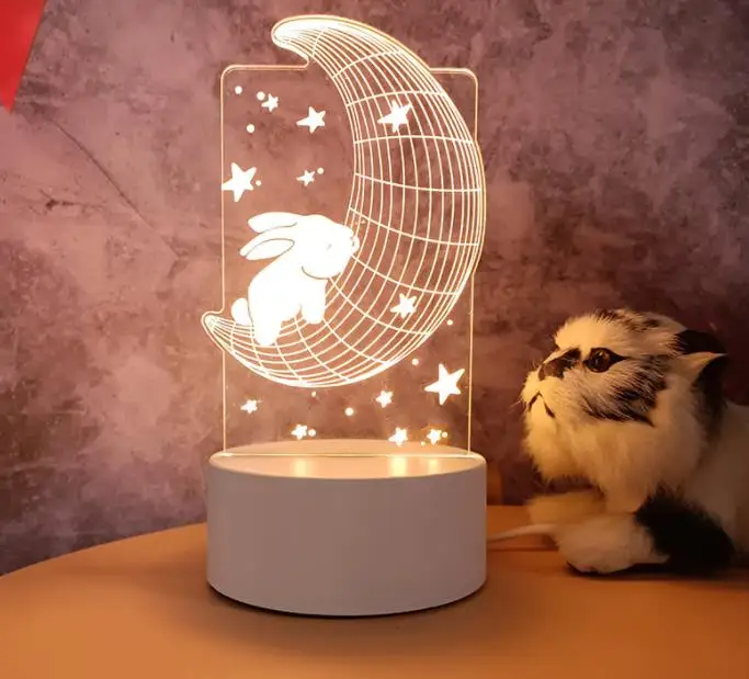 

3D маленький ночник Луна Кролик Милая прикроватная настольная лампа