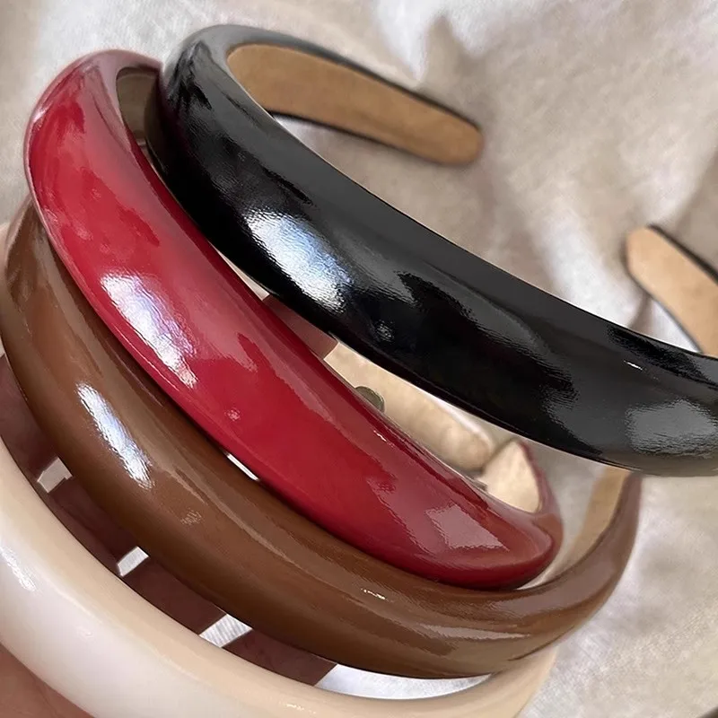 Фото Vintage Leather Sponge Solid Hairband For Women Simple Outside Hair Hold Headband Hair Hoop Hair Band Fashion Hair Accessories №4