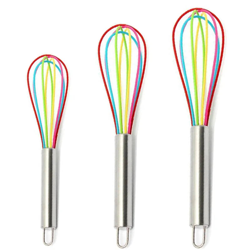 

3 Sizes Silicone Egg Beater Drink Whisk Mixer Manual Stainless Steel Handle Egg Cream Stirring Blender Kitchen Baking Tools