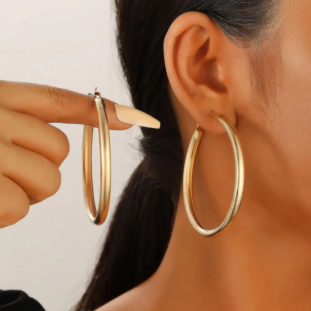 Женские серьги-кольца 1 пара большие круглые полированные железные