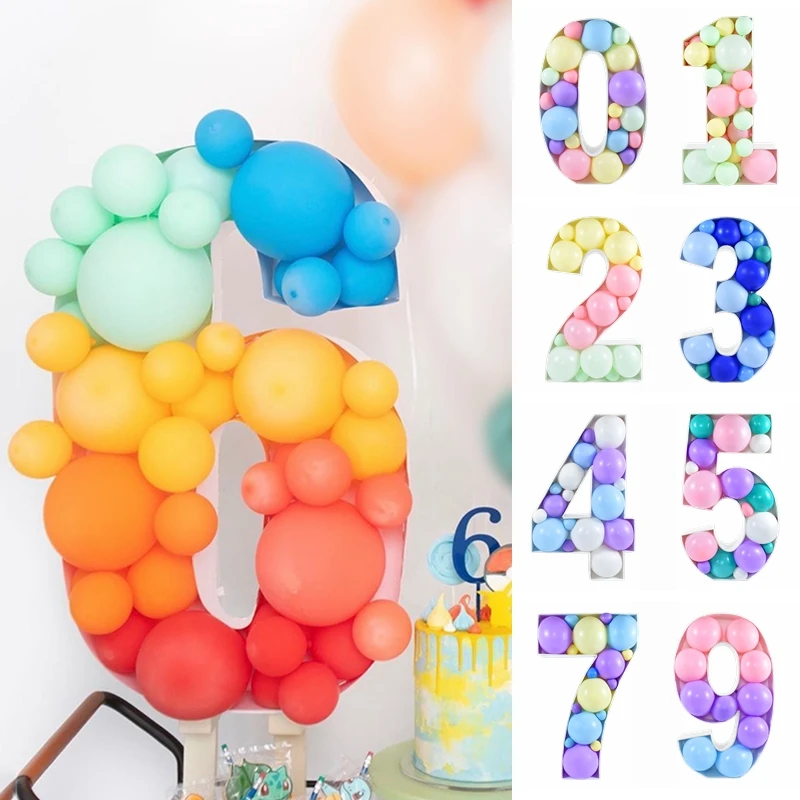 

72/100cm Giant Big Number Balloon Filling Box Stand 0-9 Mosaic Balloons Frame DIY Kids Adult Birthday Anniversary Backdrop Decor