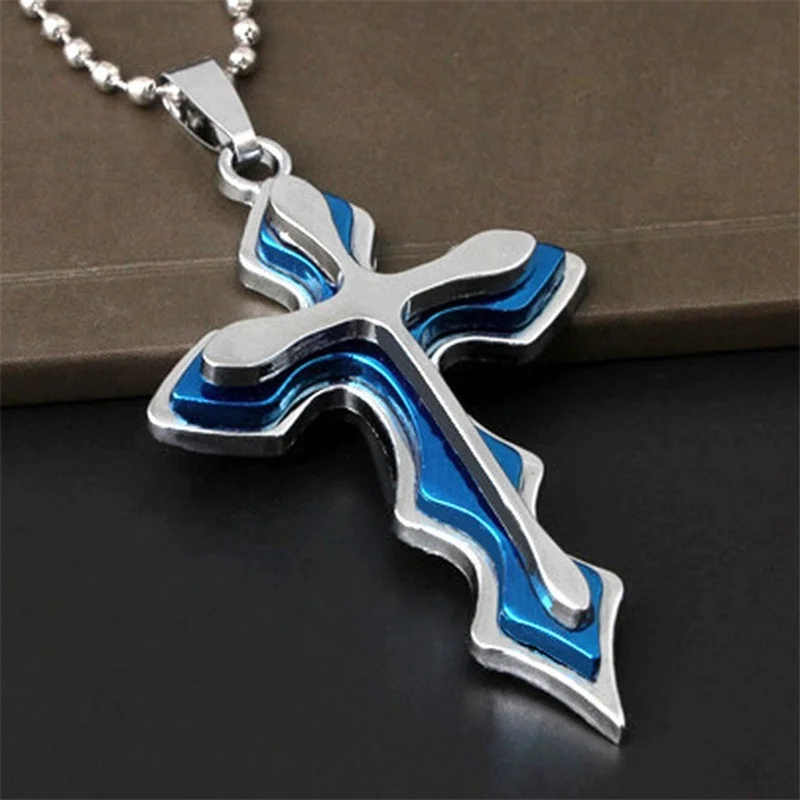 

Stainless Steel Jewelry Mens Jewellery Wavy Cross Pendant Necklace Men Handsome Hip Hop Punk Party Banquet Anniversary Gift