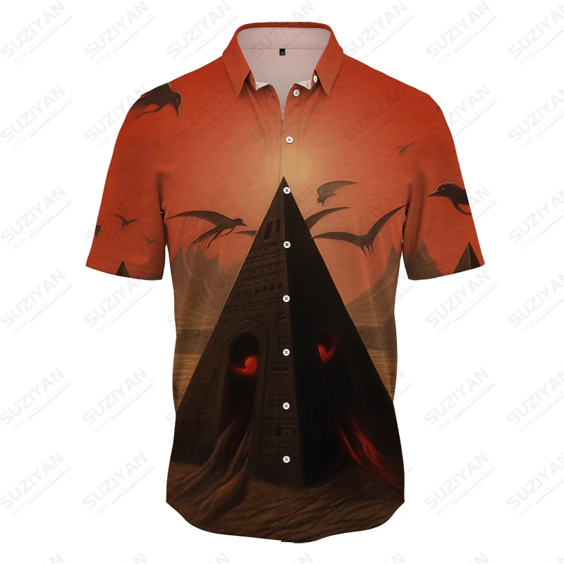 

Men's Retro Street Clothing Summer Fashion Hot -selling Shirt 3D Pyramid Print Shirt High -quality Hawaiian Casual Fashion Shirt