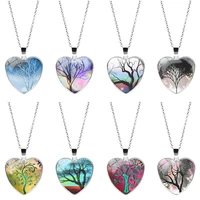 bohemian tree of life necklace glass heart pendant necklace love pendant fashion tree of life pendant necklace ladies jewelry