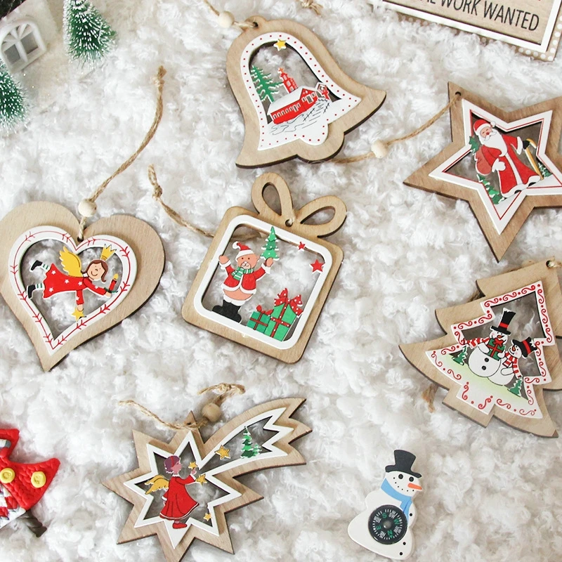 Новые елочные украшения деревянные подвесные ремесленные для зимы деревенские