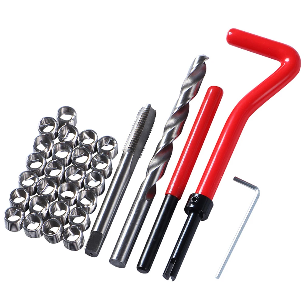 

30pcs Cutter Wire Insert Hand Tools Red Twist Drill Automotive Applications Wrench Thread Tap Repair Kit
