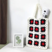 contrasting colors crochet tote bags bohemian granny square knitted women shoulder bag handmade woven summer beach handbags big