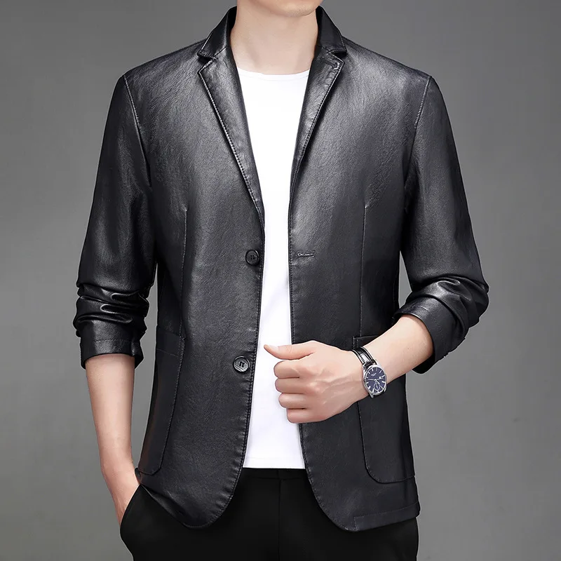 HOO 2024 мужской модный блейзер из искусственной кожи Повседневный приталенный