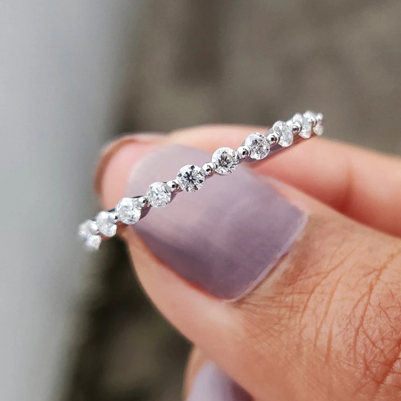 

Fashion Full Eternity Cubic Zirconia Stackable Rings Dainty Silver Color Wedding Bands for Women Bride Jewelry Engagement Ring
