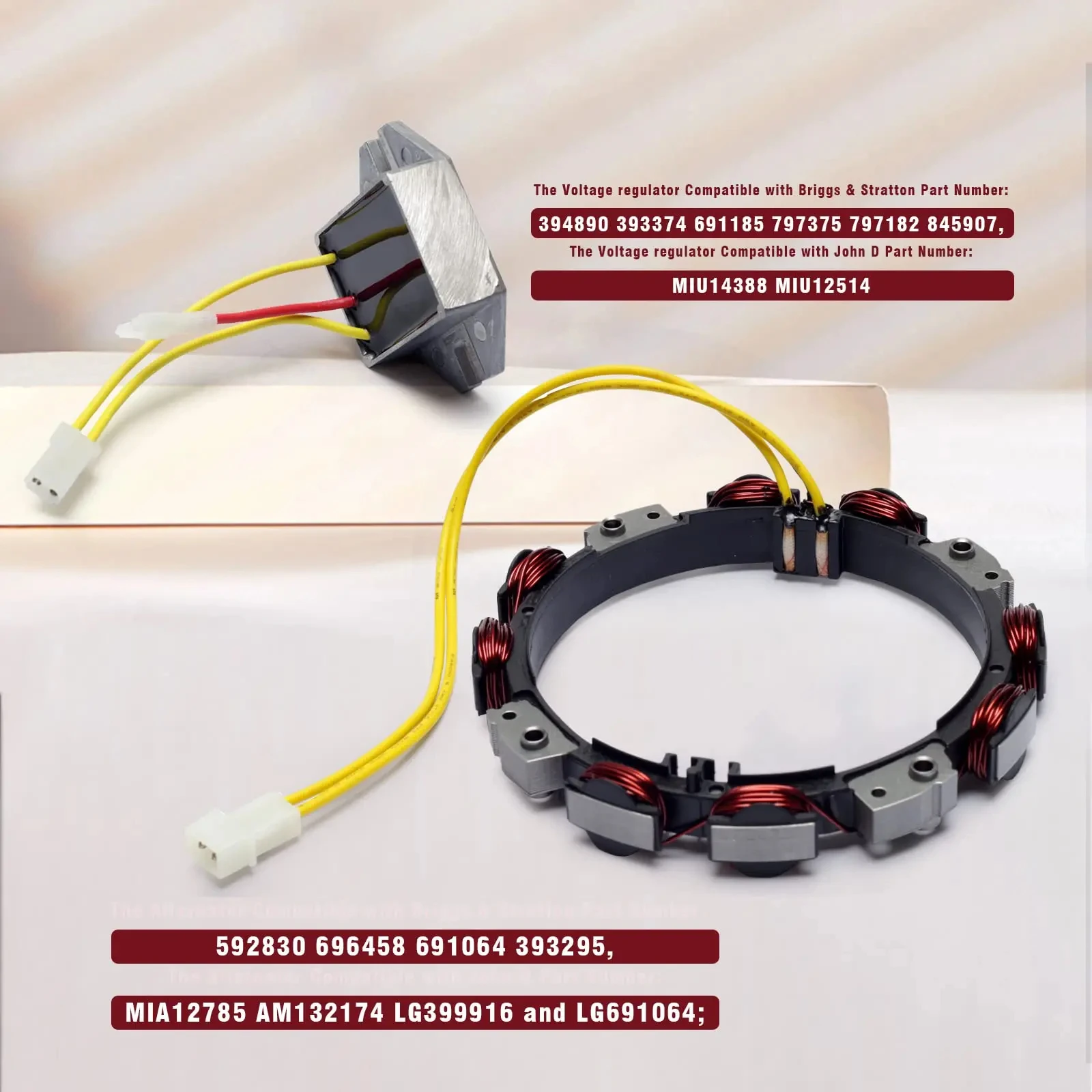 

Статор с регулятором напряжения 845907, совместимый с двигателями Briggs & Stratton 691185 394890 393374, замена для John
