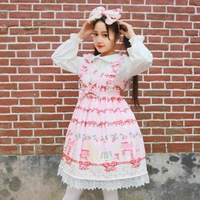 woman kawaii lolita strawberry dress summer bow lace dress harajuku cosplay maid lovely sweet picnic rabbit costume vintage 2021