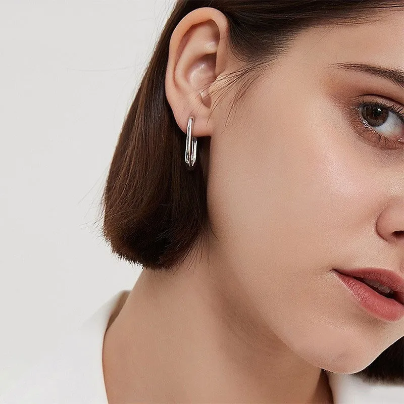 

Badu Silver Hoop Earrings for Women Geometric Square Circle Metal Huggies Ear Buckle Punk Jewelry 2022 New Trendy