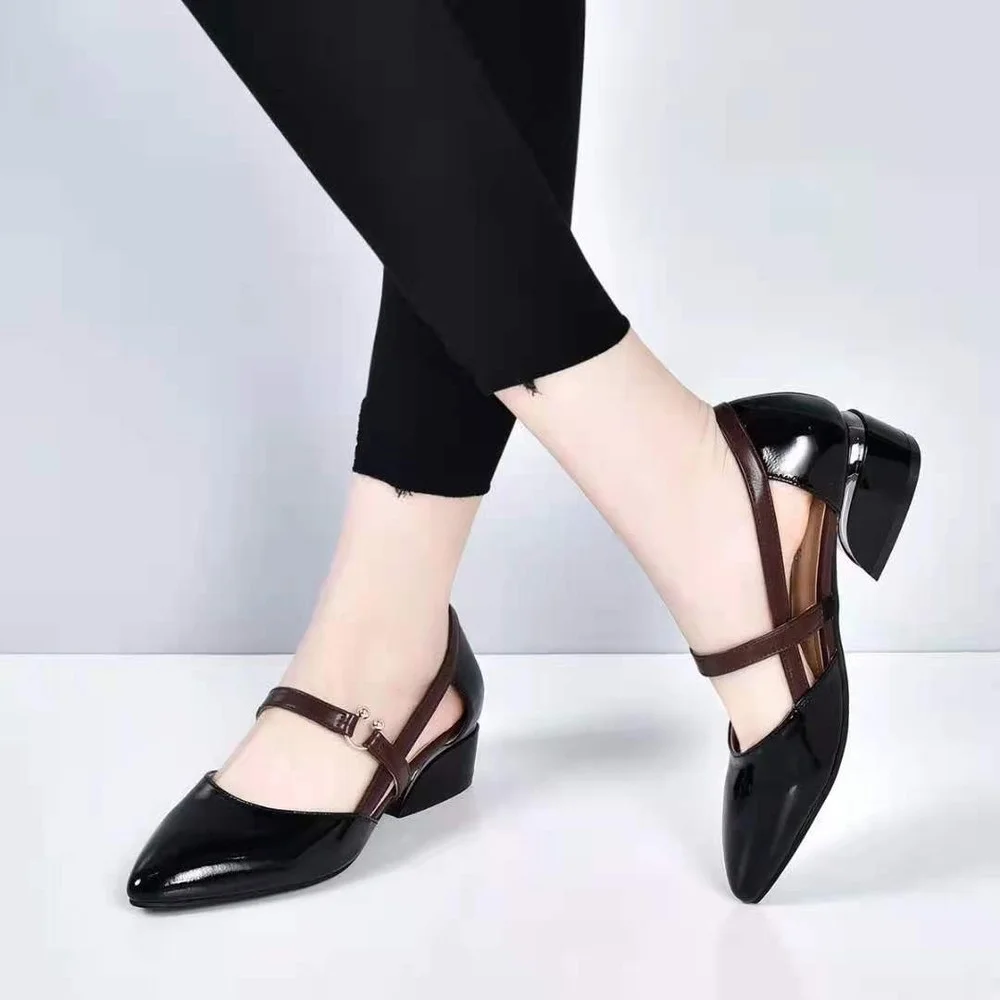 

Spring Summer Shoes Women Pumps with Buckle Shoes Thick High Heel Casual Ladies Kopmkp Chaussures Femme Square Heel High Heels