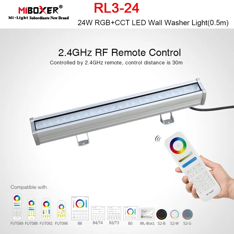 

MiBoxer 24W RGB+CCT LED Wall Washer Light 0.5m Waterproof IP66 High Voltage Dimming outdoor Lamp 2.4G Remote control AC100~240V