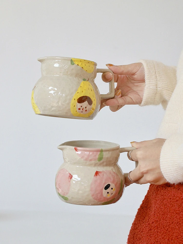 

Старинная керамическая чашка ручной росписи в стиле INS, семейная Милая большая емкость для воды, чашка для молока