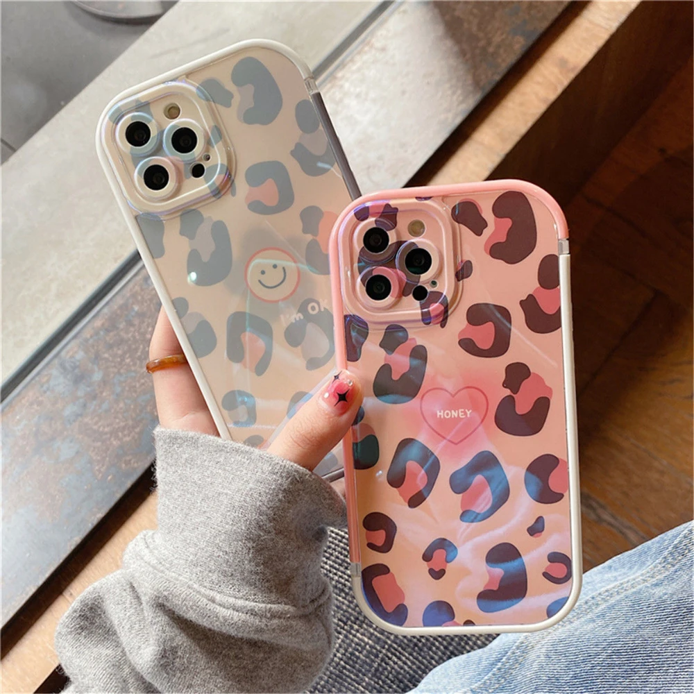 

Fashion Cute Leopard Print Silicone Ladies Phone Case All Inclusive Protective Cover For iPhone13 12 11 Pro Max X XR XS 7 8 Plus