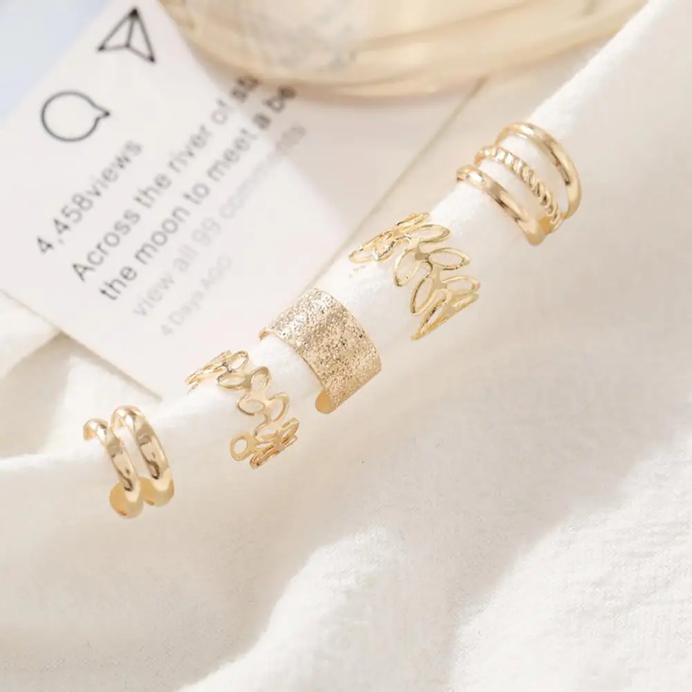 

Trendy Women Earring Cool Golden Color Multi-shaped Earring Set Long-lasting Lady Ear Clip for Gift