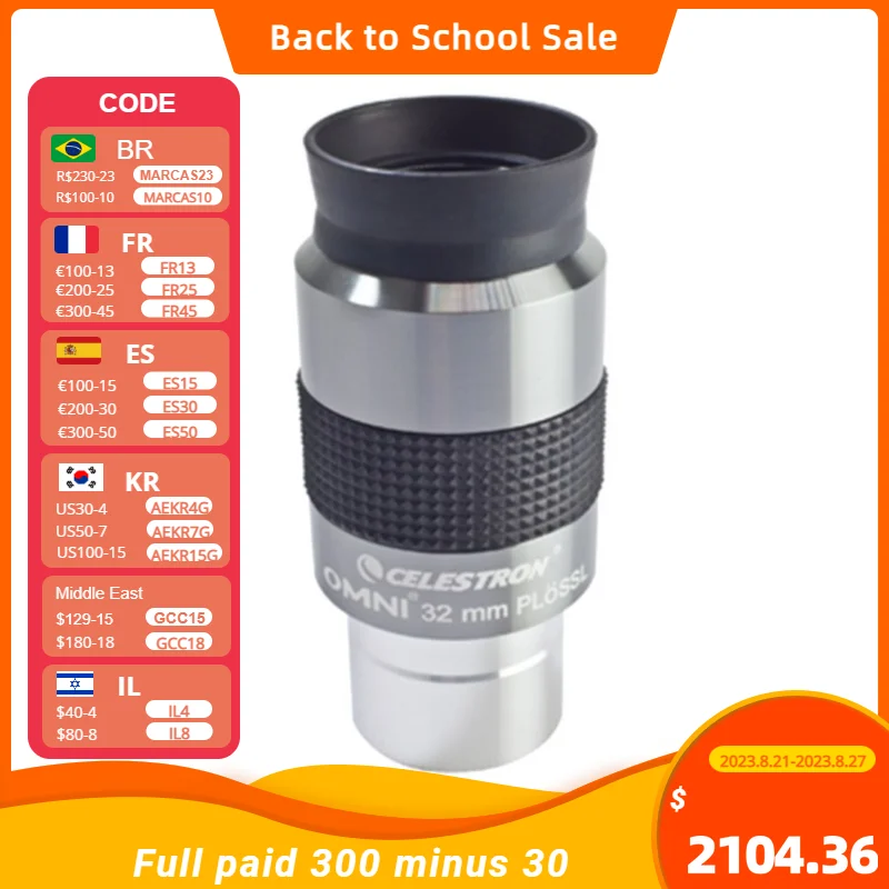 

Celestron-Omni Plossl Astronomical Telescope Eyepiece, 50 ° Field of View, Fully Multi-Coated Optics, 32mm, 1.25"