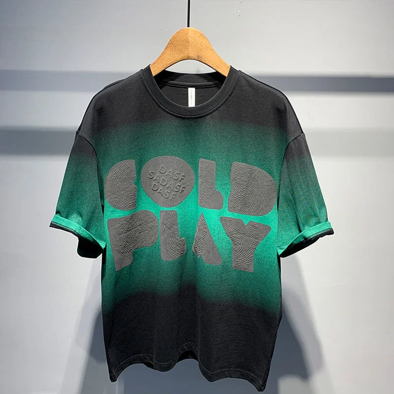 

Винтажный Универсальный Модный хлопковый топ с градиентным принтом, летняя мужская Свободная футболка с коротким рукавом