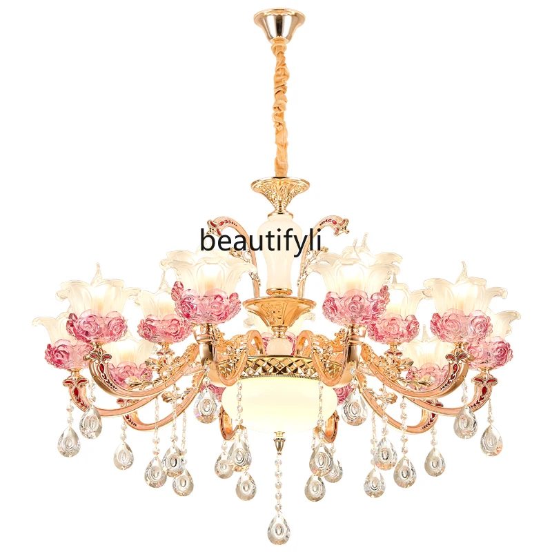 

HJ Simple Post-Modern Light Luxury Elegant Bedroom Pink Princess Room Crystal Lamp Dining-Room Lamp
