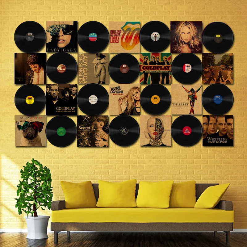 Vinyl Record Retro Kraft Paper Poster Simple and Creative Nostalgic Wall Stickers Coffee Shop Bar Decoration Wall Decoration
