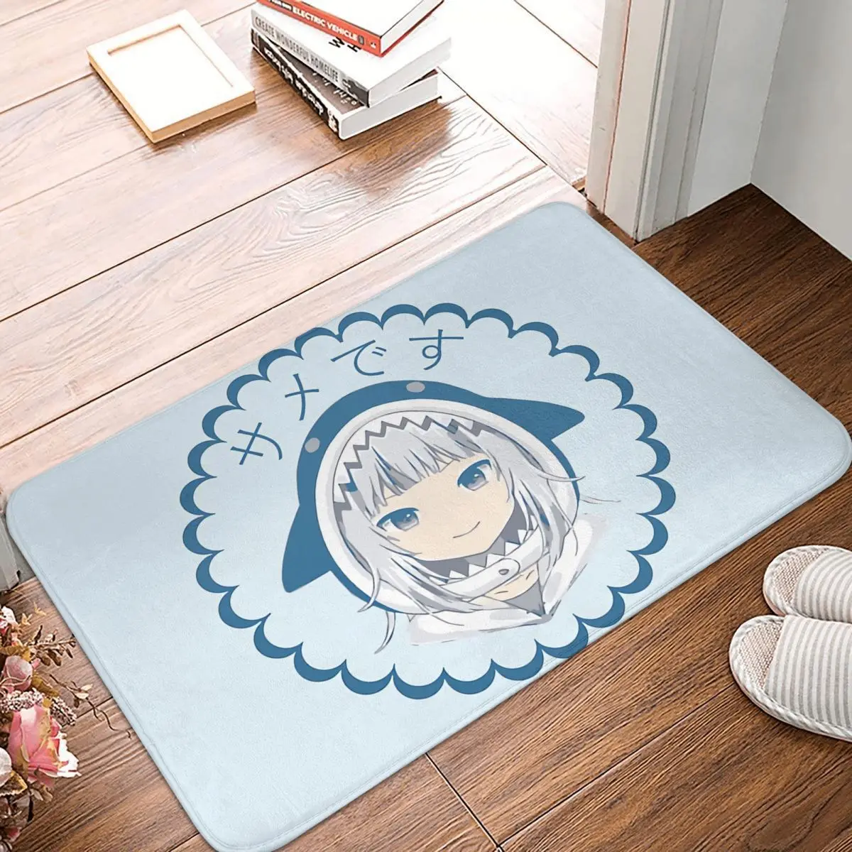 

Hololive Virtual Host Group Box Anti-Slip Doormat Bath Mat Gawr Gura Blue Balcony Carpet Welcome Rug Indoor Decor