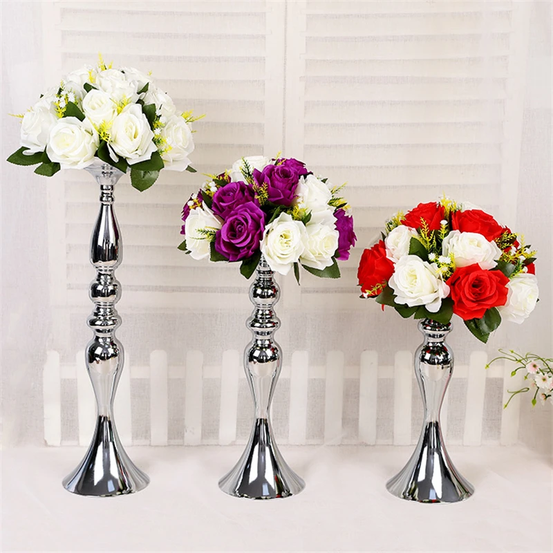 

White Golden Silver Candle Metal Candlestick Flower Stand Vase Table Centerpiece Event Flower Rack Road Lead Wedding Decor