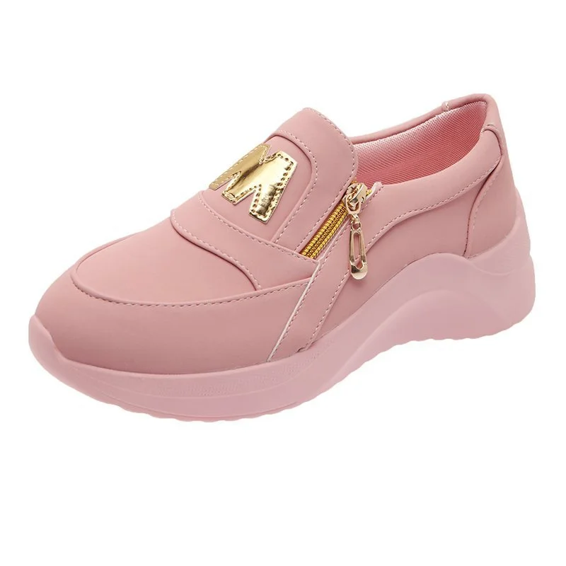 Women Sport Shoes Thick Bottom Solid Ladies Vulcanized Sneakers Casual Wedges Slip on Zipper Shoes Women Platform Sneakers 2023