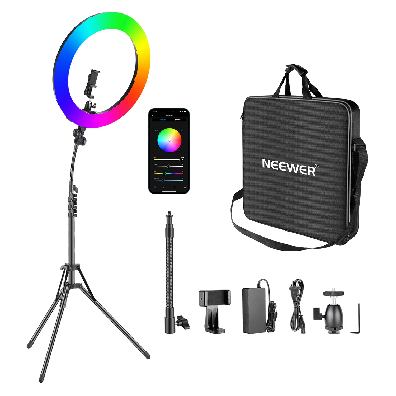 

Neewer 18-inch RGB Ring Light With APP Control, 42W LED Ring Light With Stand For Selfie/Makeup/Party/Vlog/YouTube/Photography