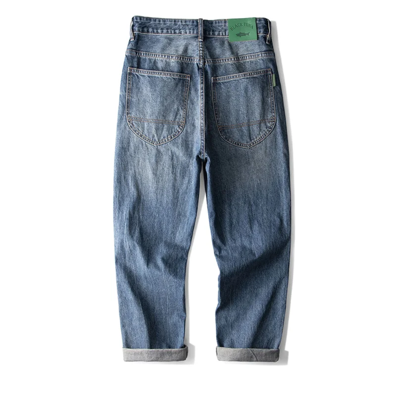 Streetwear Men New Pattern Recreational Blue Pants Broad Leg Mopping The Floor Force Straight Cylinder Loose Jeans Autumn Female