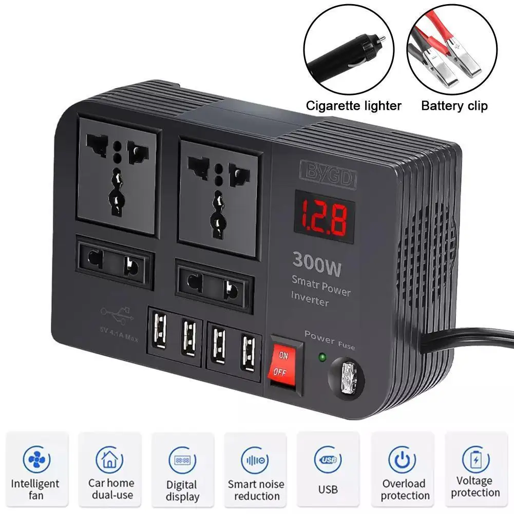 

300W Power Inverter DC 12V to AC 220V Wave Inverter Converter Outlets 4 USB Charging Universal Adapter Inverter for Home/ca P7L5