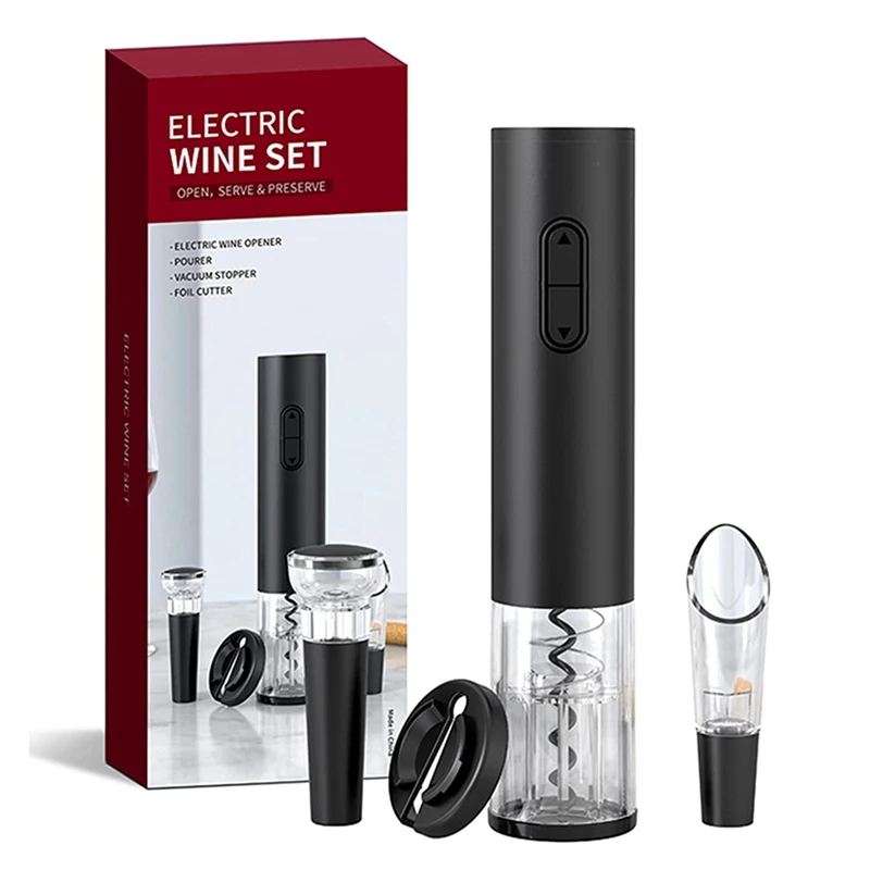 

Набор электрических открывалок для вина, штопор с питанием от батарейки, с ножом для фольги, насадкой для вина и вакуумной пробкой