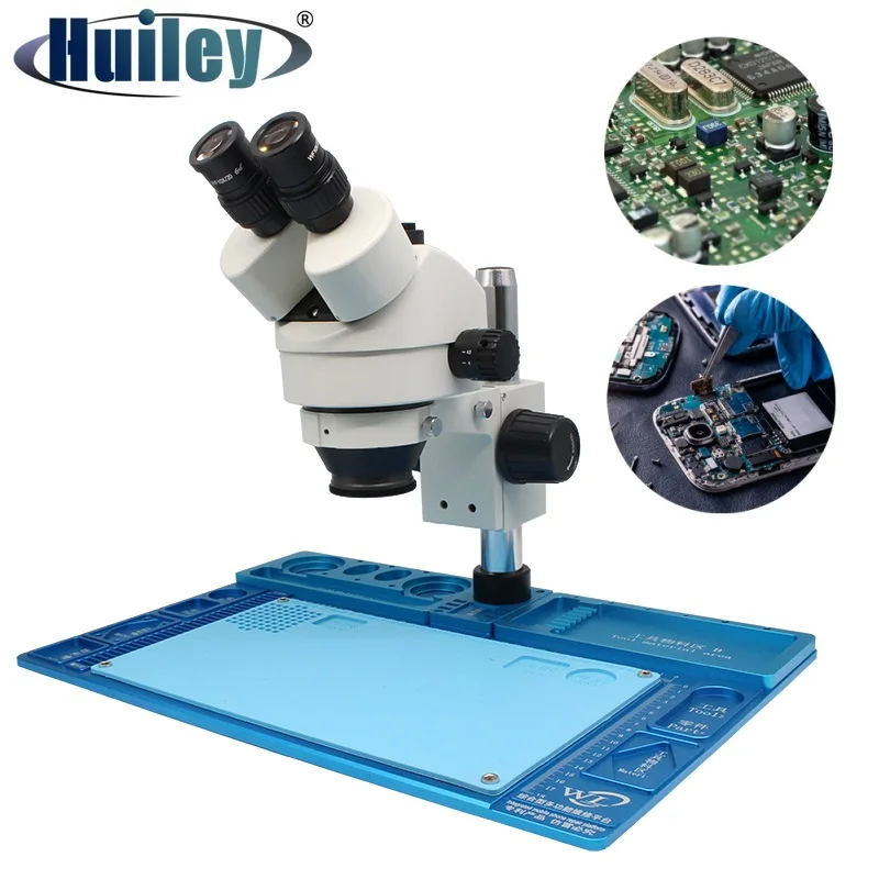 

7X-45X Zoom Stereo Microscope Simul-Focal Trinocular Soldering Microscope PCB Phone Repair Magnifier with Welding Working Stage