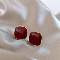 simple vintage literary temperament wine red square earrings korean fashion jewelry party girls simple earrings for woman brinco