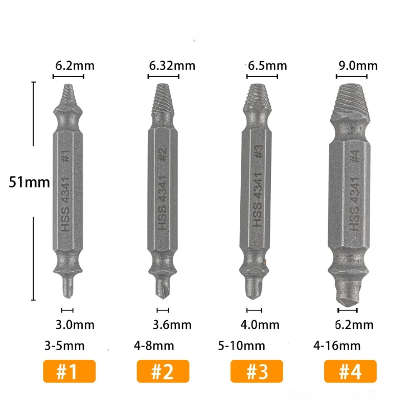 

Набор бит для винтов из 4 предметов, набор для извлечения сломанных винтов с двойной головкой S2, инструмент для удаления скользящих зубчатых винтов