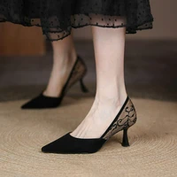black high heels womens design sense niche hollow lace shoes sexy pointed toe stiletto suede shoes size 34 39 summer 2022