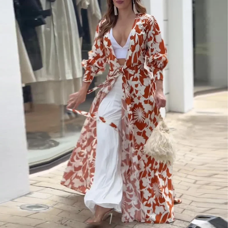 Элегантное платье с принтом на шнуровке новое осеннее Повседневное высокой