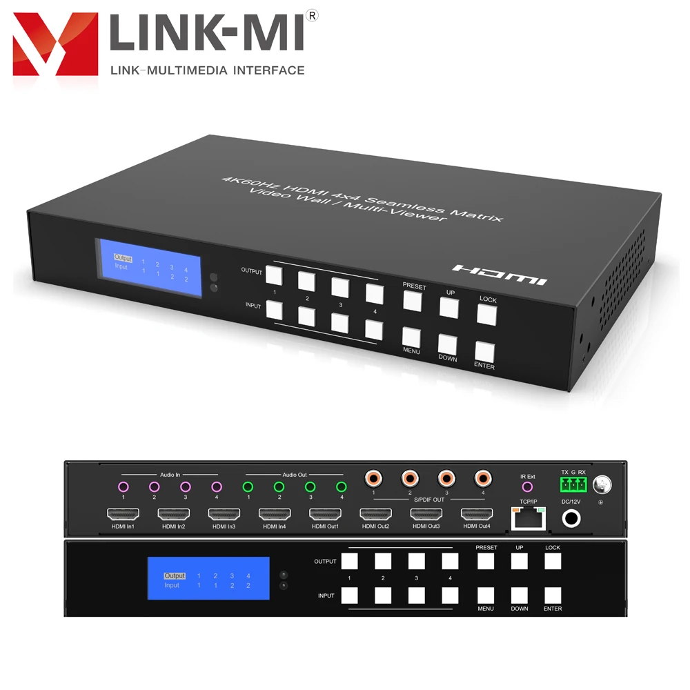 LINK-MI 4K60Hz HDMI 4X4 бесшовный матричный переключатель 2X2 видеостена 4X1 мульти-глазок