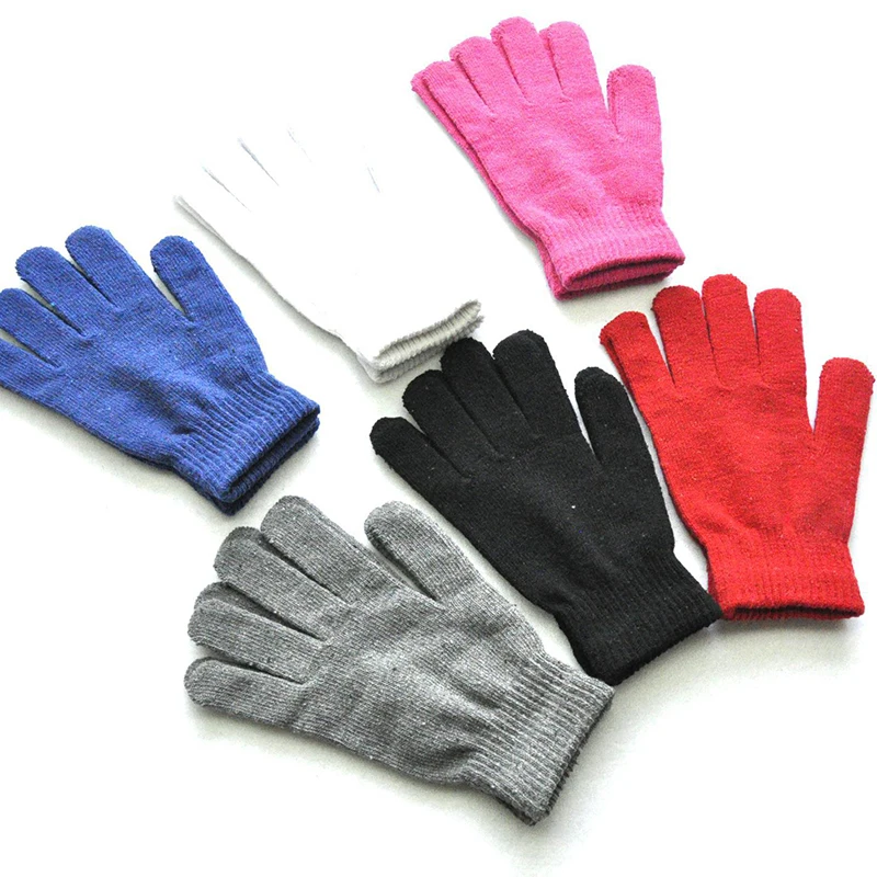 

Winter Soft Warm Full Finger Gloves For Women Men Plain Simple Five Finger Monochrome Knitted Gloves Elastic Cycling Gloves