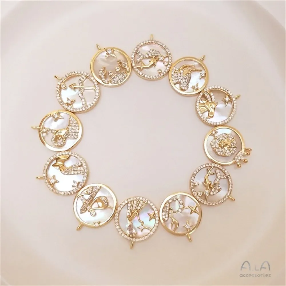 Ожерелье из настоящего золота 14 карат с медным покрытием 12 знаков зодиака кулон