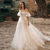 fivsole boho ball gown wedding dresses puff sleeves tulle lace appliques plus size bridal gowns vestidos de novia bride gowns