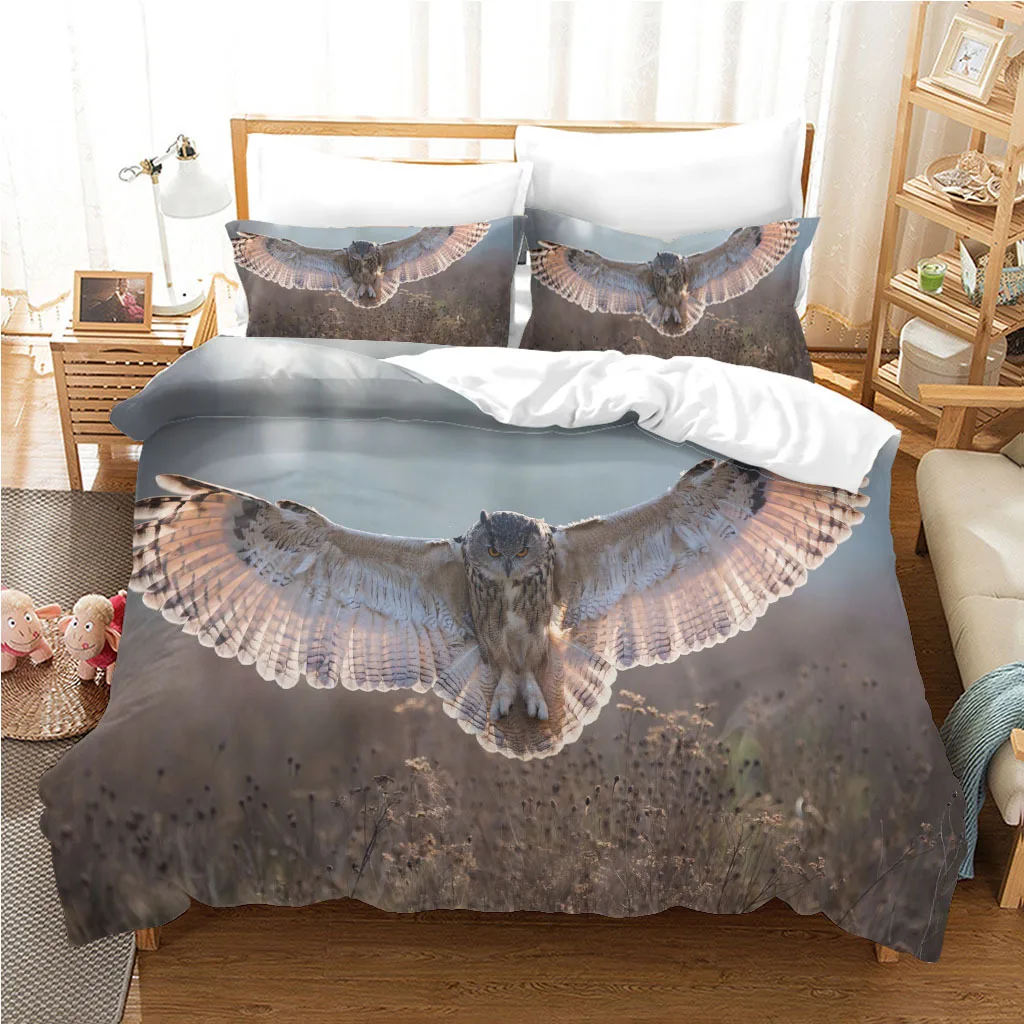 Eagle Duvet Cover Set King/Queen Size,cute Grey and White Eagle Soars In The Sky Pattern Print Bedding Set for Kids Teens Adults