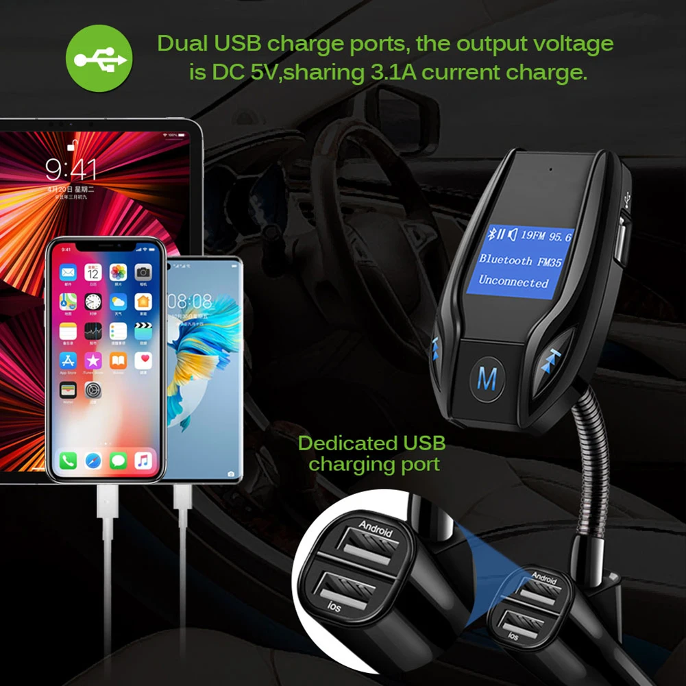 

FM-трансмиттер автомобильный FM35 с поддержкой Bluetooth, 32 ГБ, два порта