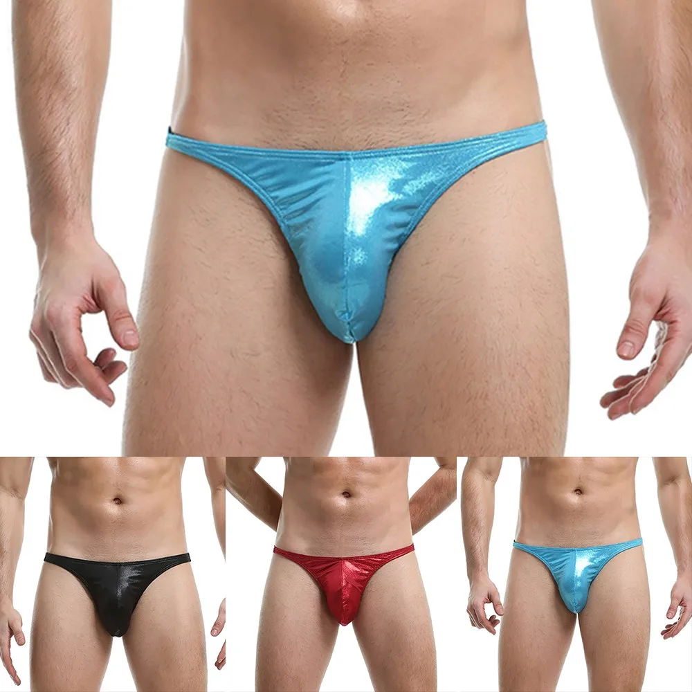 

Sexy Mens Leather Bikini Boxer Briefs Wet Look Underwear Erotic Temptation Thongs Pouch G String Jockstrap Male Bikini Underpant