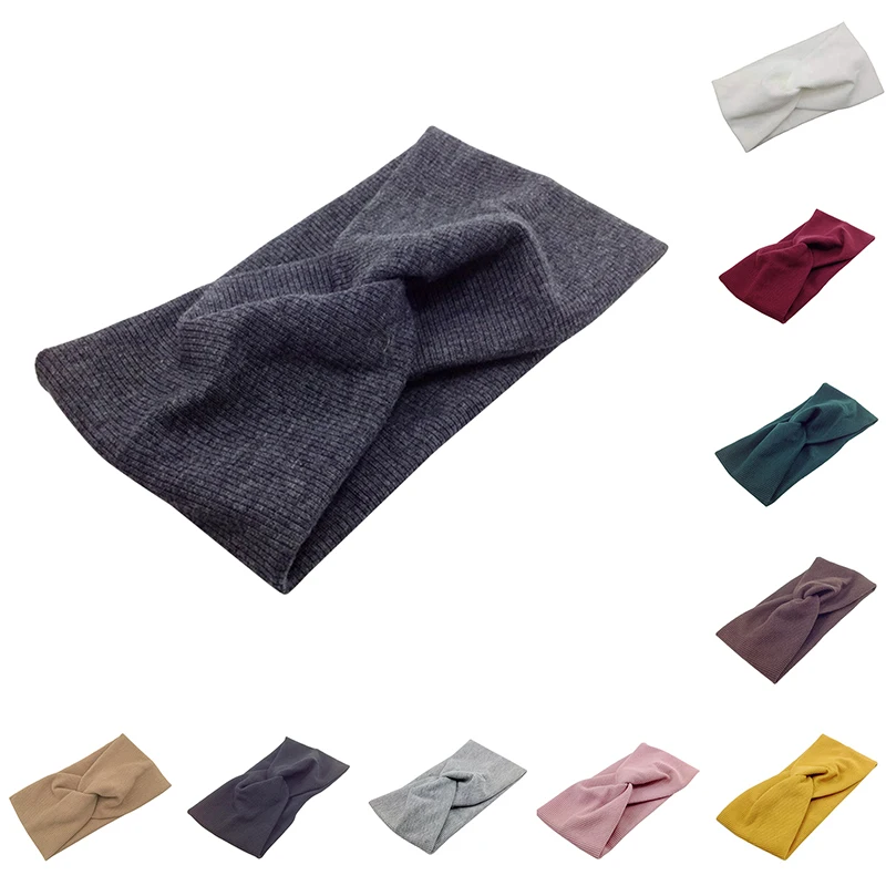 

Women Headband Solid Color Wide Turban Twist Knitted Cotton Hairband Hair Accessories Twisted Knotted Headwrap Bandeau