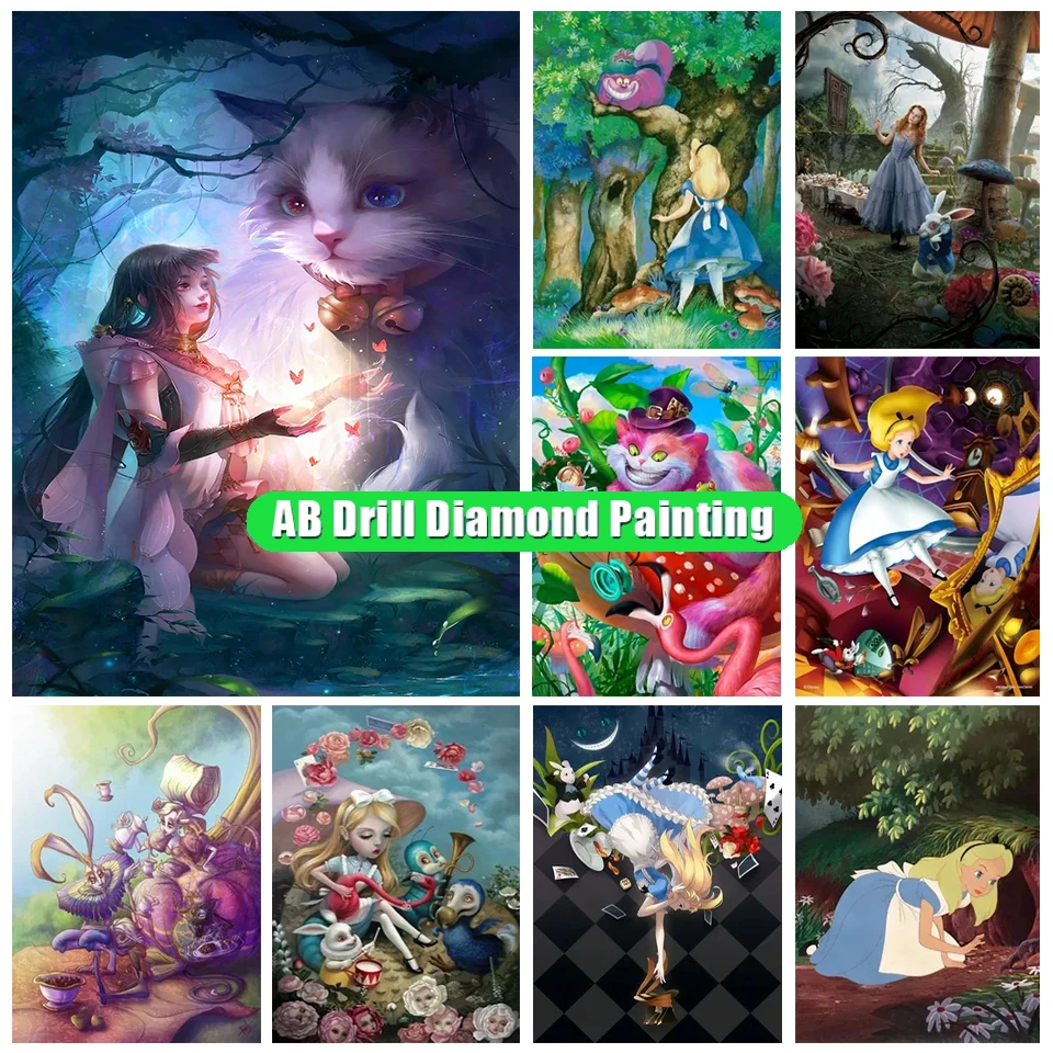 

5D Diy Ab Diamond Painting Alice Wonderland Cartoon Girl Square Round Embroidery Cross Stitch Mosaic Handmade Decoration Ll60